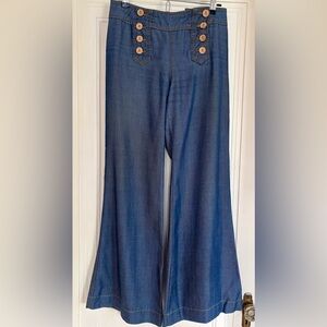 Anthropologie Button-Front Wide-Leg Jeans in Deep Indigo